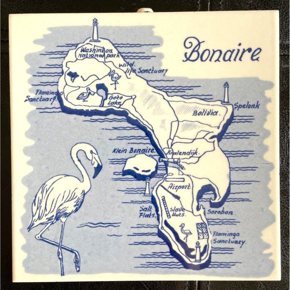 Vintage Royal Mosa Holland Bonaire Map Souvenir Trivet Ceramic Tile Delft Blue - Picture 1 of 2